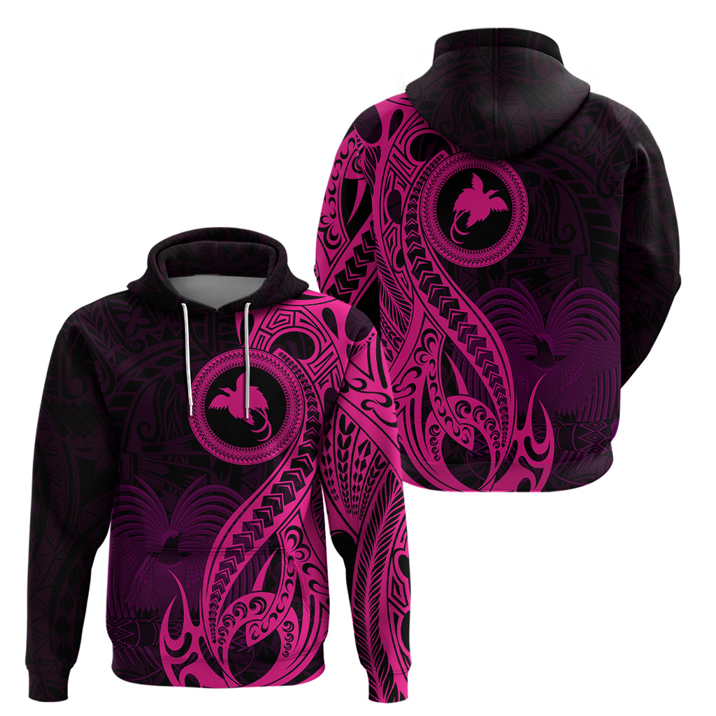 Papua New Guinea Island Hoodie Bird of Paradise with Pink Polynesian Tribal - Wonder Print Shop