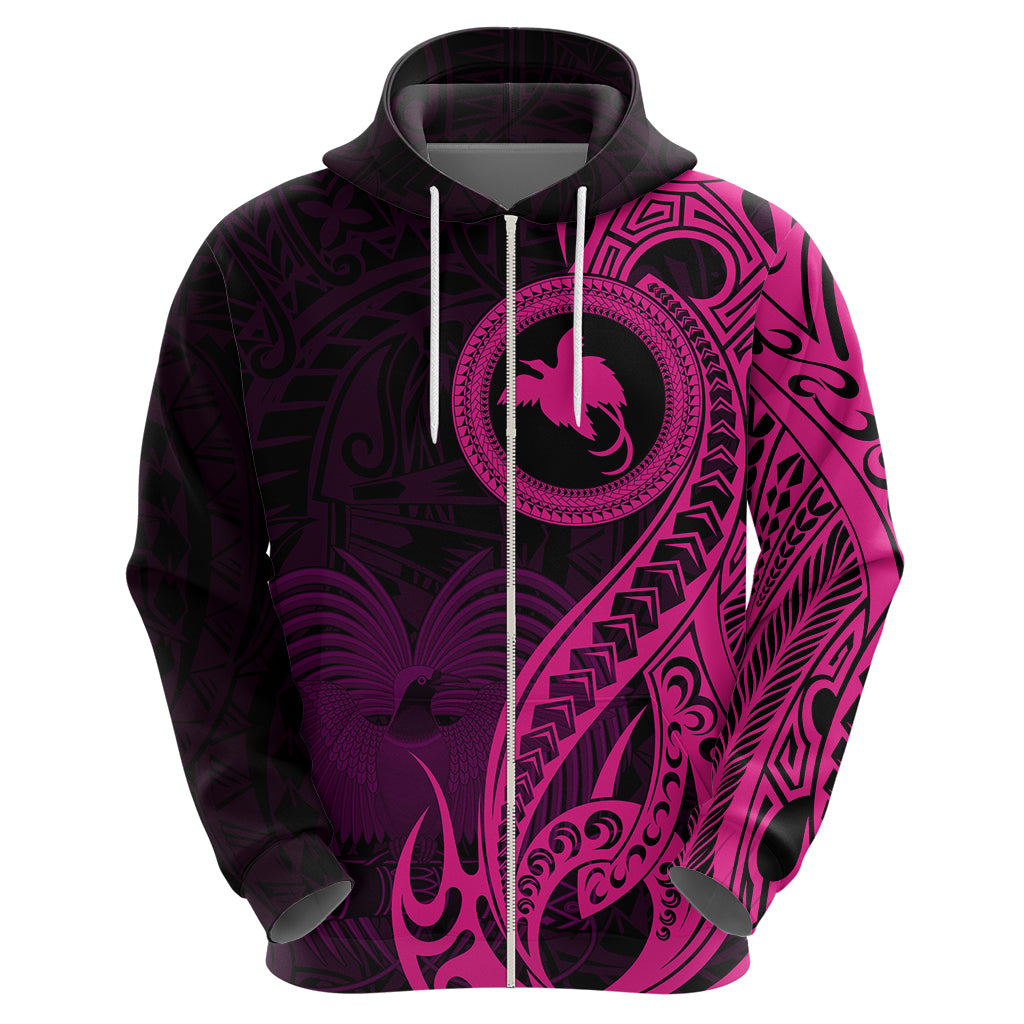 Papua New Guinea Island Hoodie Bird of Paradise with Pink Polynesian Tribal - Wonder Print Shop