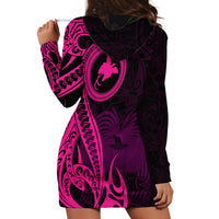 Papua New Guinea Island Hoodie Dress Bird of Paradise with Pink Polynesian Tribal - Wonder Print Shop
