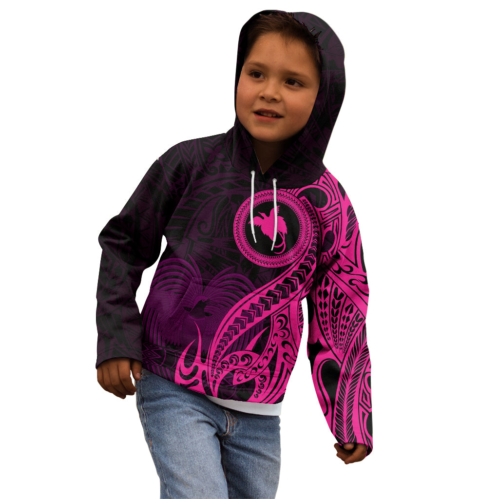 Papua New Guinea Island Kid Hoodie Bird of Paradise with Pink Polynesian Tribal - Wonder Print Shop
