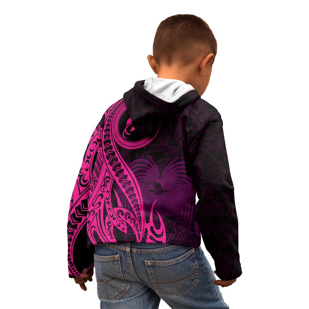Papua New Guinea Island Kid Hoodie Bird of Paradise with Pink Polynesian Tribal - Wonder Print Shop