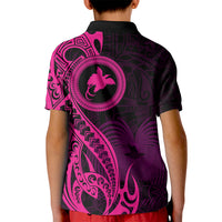 Papua New Guinea Island Kid Polo Shirt Bird of Paradise with Pink Polynesian Tribal - Wonder Print Shop