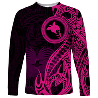 Papua New Guinea Island Long Sleeve Shirt Bird of Paradise with Pink Polynesian Tribal - Wonder Print Shop