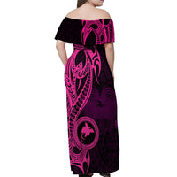 Papua New Guinea Island Off Shoulder Maxi Dress Bird of Paradise with Pink Polynesian Tribal - Wonder Print Shop