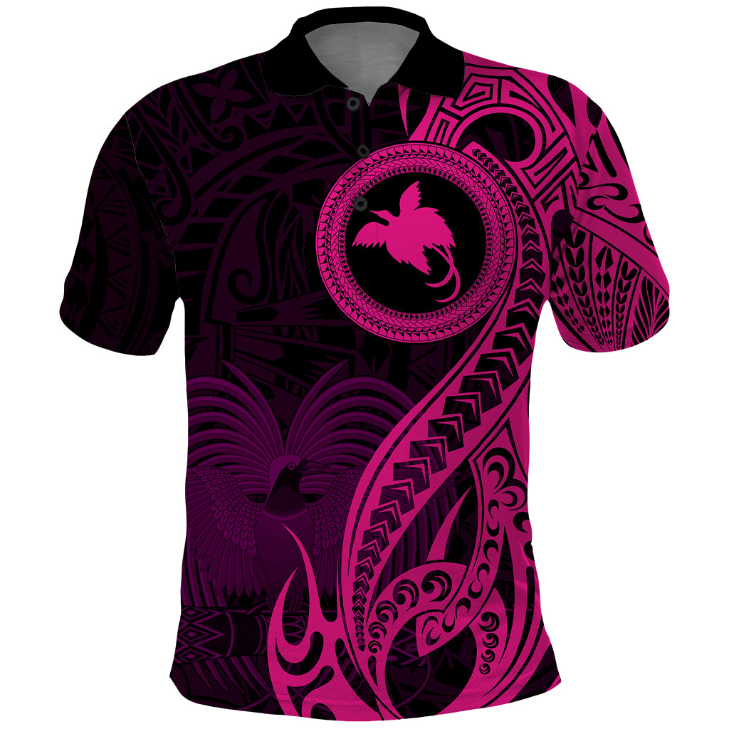 Papua New Guinea Island Polo Shirt Bird of Paradise with Pink Polynesian Tribal - Wonder Print Shop
