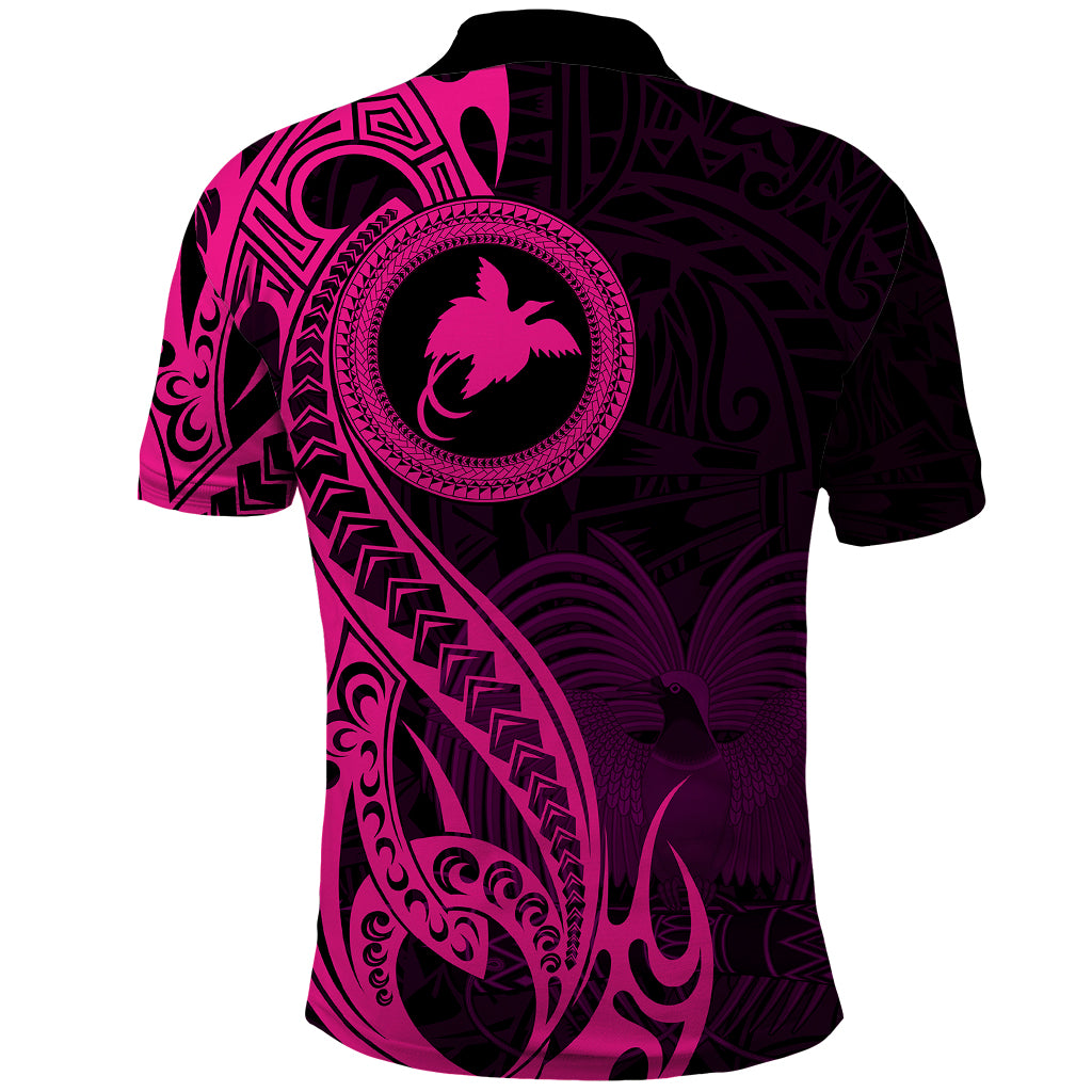 Papua New Guinea Island Polo Shirt Bird of Paradise with Pink Polynesian Tribal - Wonder Print Shop