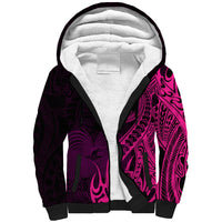 Papua New Guinea Island Sherpa Hoodie Bird of Paradise with Pink Polynesian Tribal - Wonder Print Shop