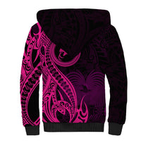 Papua New Guinea Island Sherpa Hoodie Bird of Paradise with Pink Polynesian Tribal - Wonder Print Shop