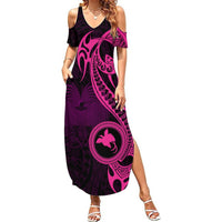 Papua New Guinea Island Summer Maxi Dress Bird of Paradise with Pink Polynesian Tribal - Wonder Print Shop