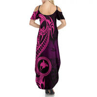 Papua New Guinea Island Summer Maxi Dress Bird of Paradise with Pink Polynesian Tribal - Wonder Print Shop
