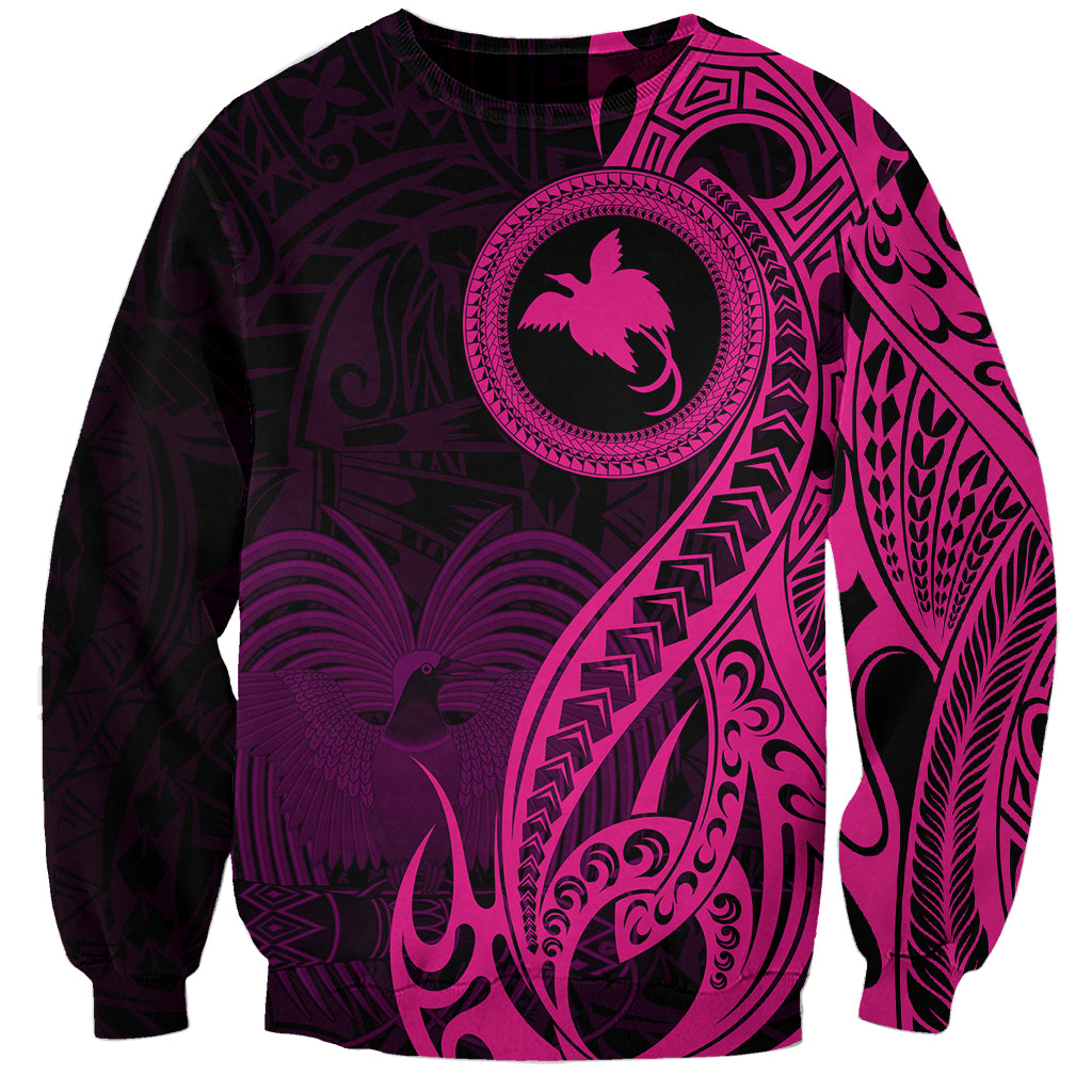 Papua New Guinea Island Sweatshirt Bird of Paradise with Pink Polynesian Tribal - Wonder Print Shop