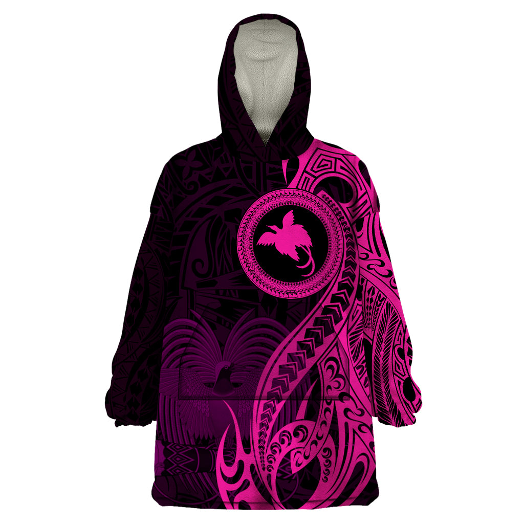 Papua New Guinea Island Wearable Blanket Hoodie Bird of Paradise with Pink Polynesian Tribal - Wonder Print Shop