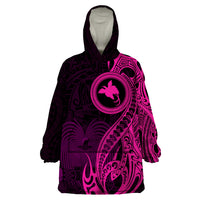 Papua New Guinea Island Wearable Blanket Hoodie Bird of Paradise with Pink Polynesian Tribal - Wonder Print Shop