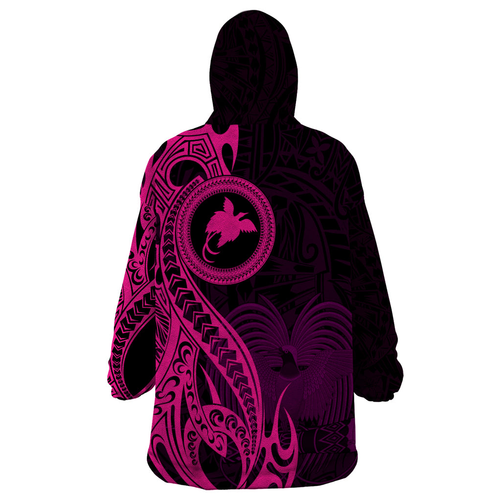 Papua New Guinea Island Wearable Blanket Hoodie Bird of Paradise with Pink Polynesian Tribal - Wonder Print Shop
