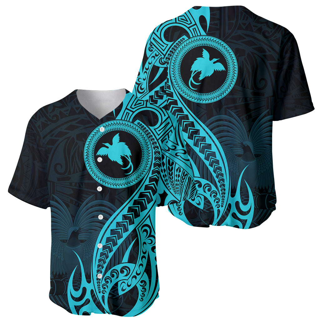Papua New Guinea Island Baseball Jersey Bird of Paradise with Aqua Polynesian Tribal LT9 - Wonder Print Shop