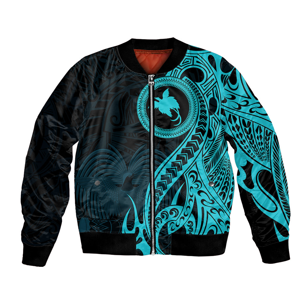 Papua New Guinea Island Bomber Jacket Bird of Paradise with Aqua Polynesian Tribal LT9 - Wonder Print Shop