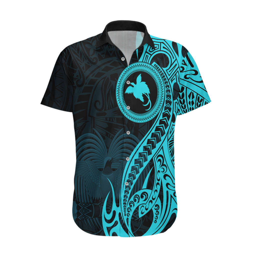 Papua New Guinea Island Hawaiian Shirt Bird of Paradise with Aqua Polynesian Tribal - Wonder Print Shop