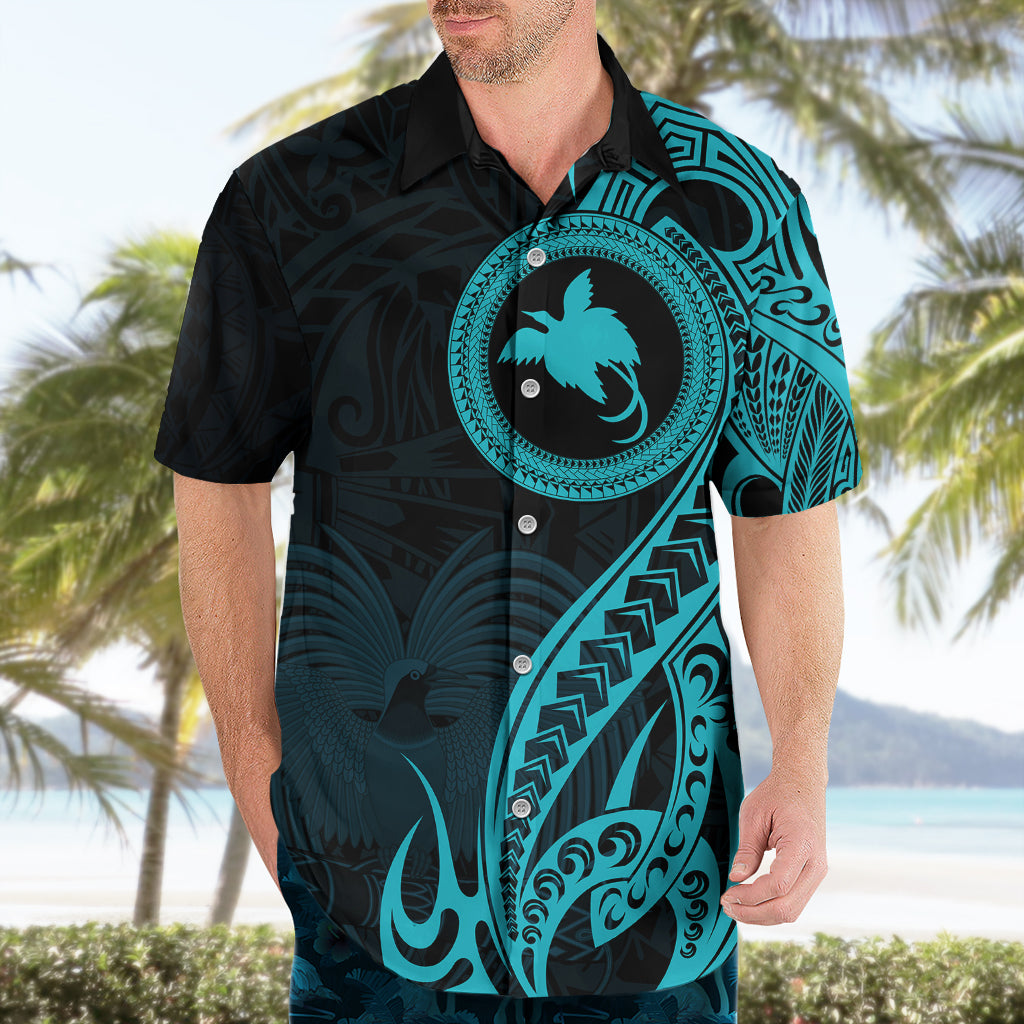 Papua New Guinea Island Hawaiian Shirt Bird of Paradise with Aqua Polynesian Tribal - Wonder Print Shop