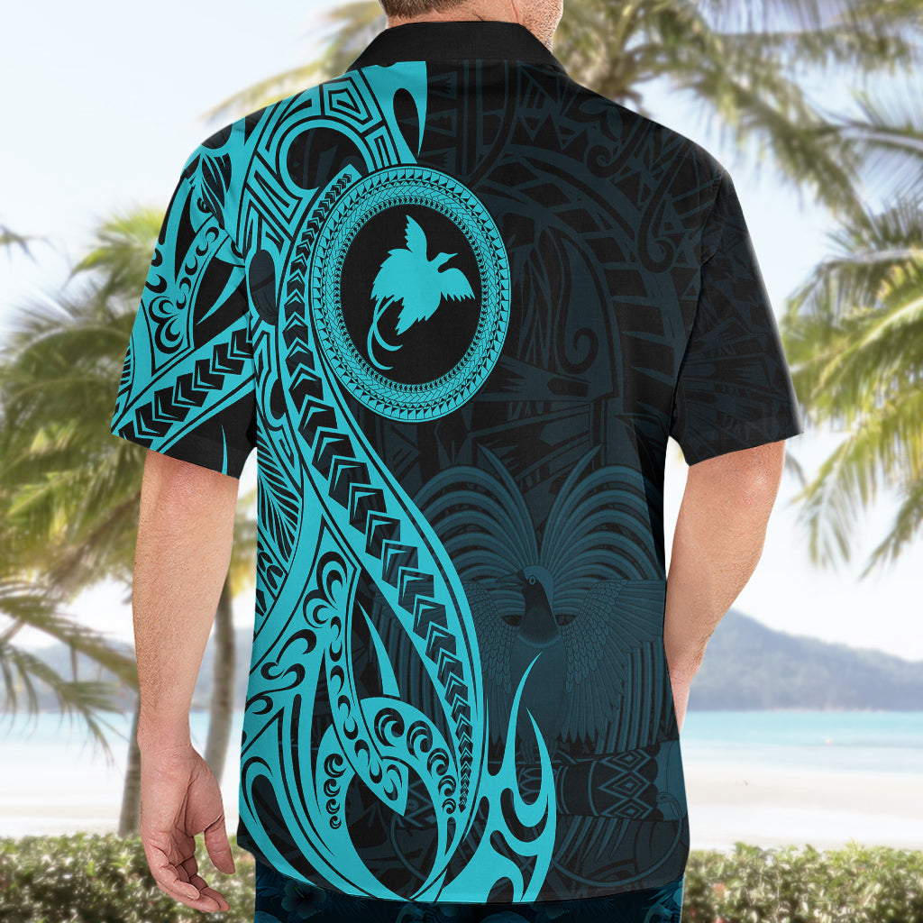 Papua New Guinea Island Hawaiian Shirt Bird of Paradise with Aqua Polynesian Tribal - Wonder Print Shop