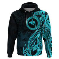 Papua New Guinea Island Hoodie Bird of Paradise with Aqua Polynesian Tribal - Wonder Print Shop