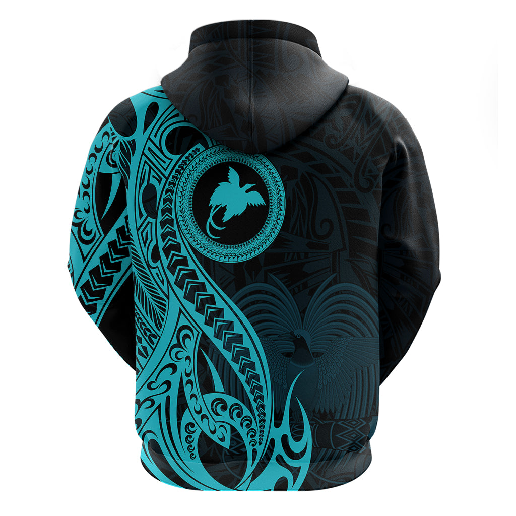 Papua New Guinea Island Hoodie Bird of Paradise with Aqua Polynesian Tribal - Wonder Print Shop