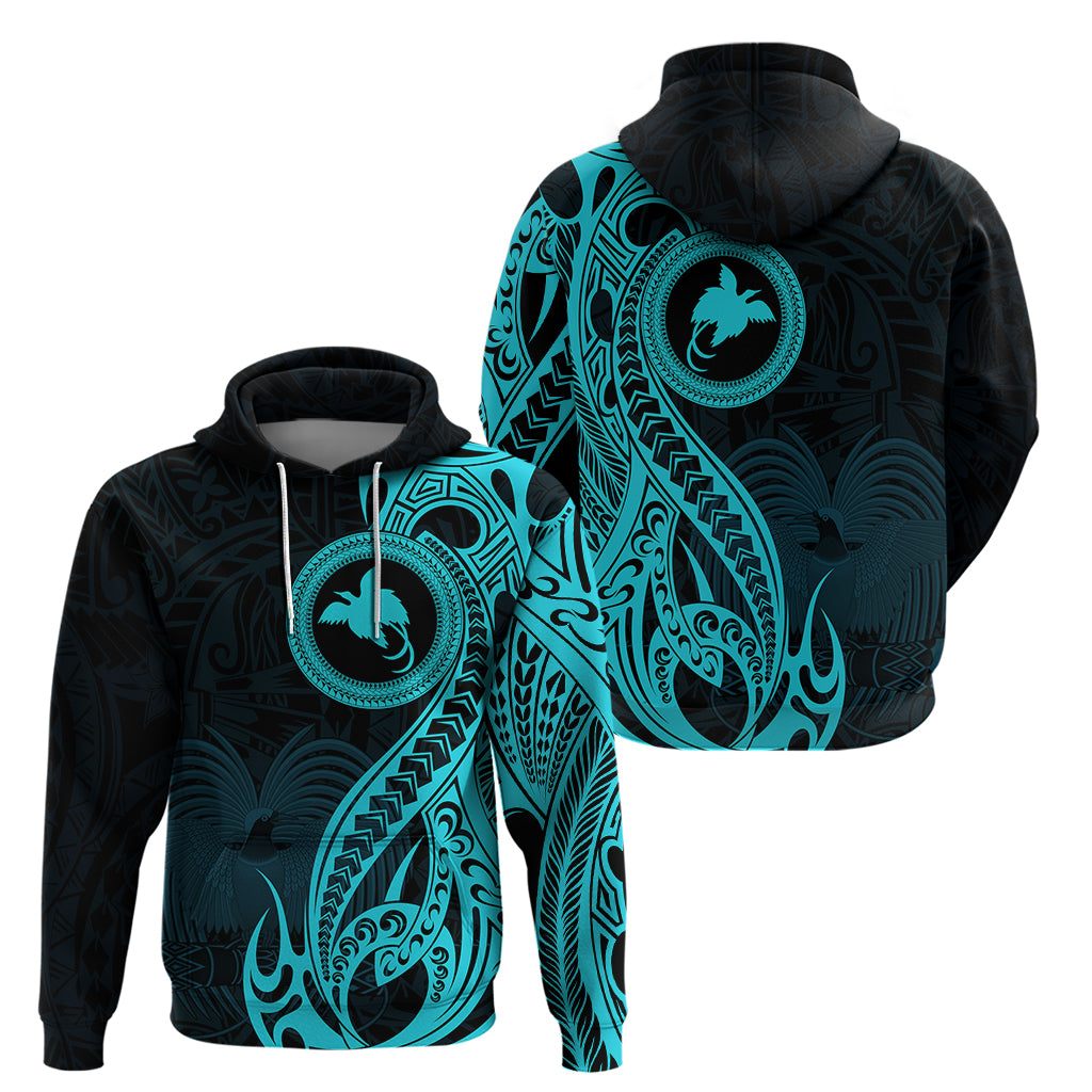 Papua New Guinea Island Hoodie Bird of Paradise with Aqua Polynesian Tribal - Wonder Print Shop