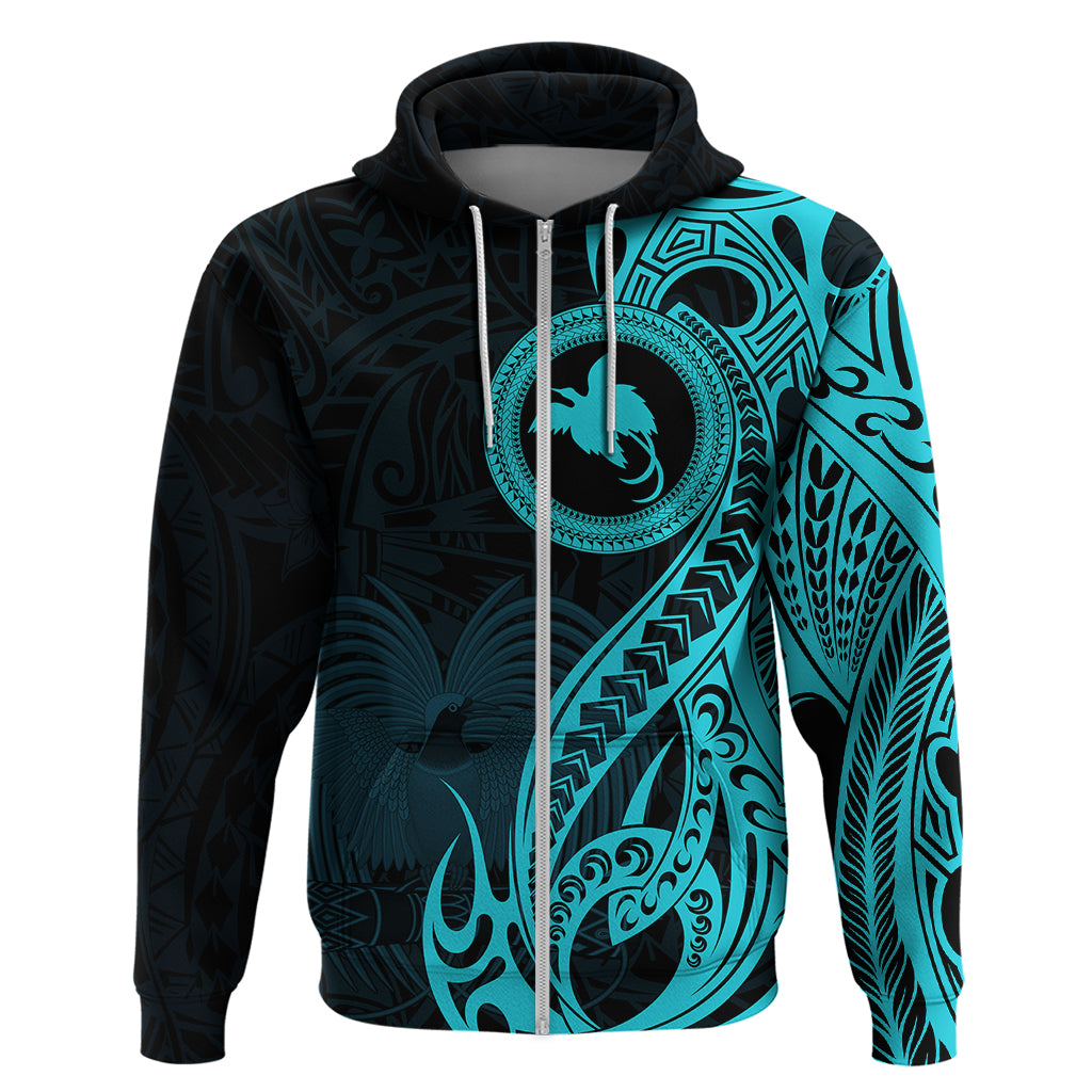 Papua New Guinea Island Hoodie Bird of Paradise with Aqua Polynesian Tribal - Wonder Print Shop