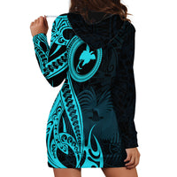 Papua New Guinea Island Hoodie Dress Bird of Paradise with Aqua Polynesian Tribal - Wonder Print Shop