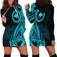 Papua New Guinea Island Hoodie Dress Bird of Paradise with Aqua Polynesian Tribal - Wonder Print Shop
