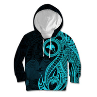 Papua New Guinea Island Kid Hoodie Bird of Paradise with Aqua Polynesian Tribal - Wonder Print Shop