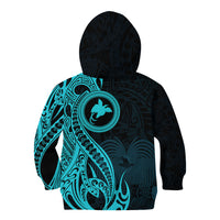 Papua New Guinea Island Kid Hoodie Bird of Paradise with Aqua Polynesian Tribal - Wonder Print Shop