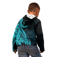 Papua New Guinea Island Kid Hoodie Bird of Paradise with Aqua Polynesian Tribal - Wonder Print Shop