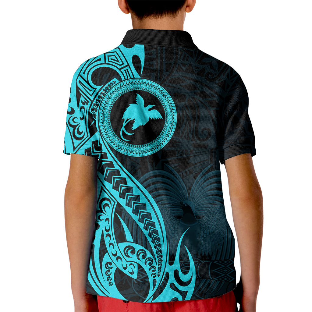 Papua New Guinea Island Kid Polo Shirt Bird of Paradise with Aqua Polynesian Tribal - Wonder Print Shop
