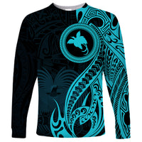 Papua New Guinea Island Long Sleeve Shirt Bird of Paradise with Aqua Polynesian Tribal - Wonder Print Shop
