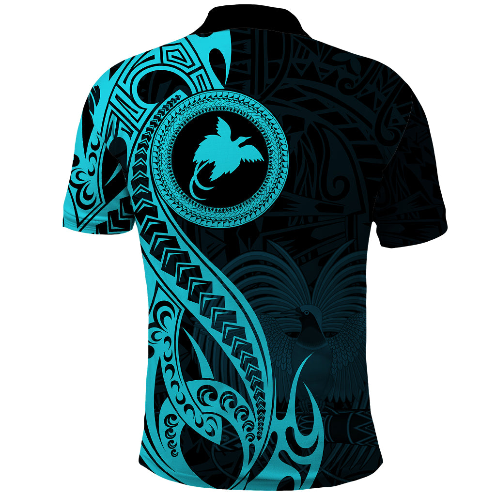 Papua New Guinea Island Polo Shirt Bird of Paradise with Aqua Polynesian Tribal - Wonder Print Shop