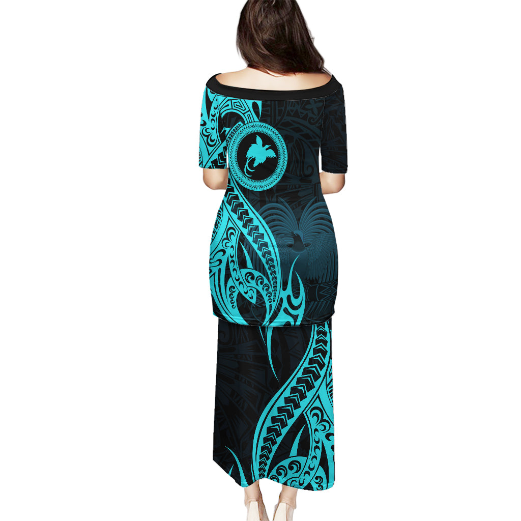 Papua New Guinea Island Puletasi Bird of Paradise with Aqua Polynesian Tribal - Wonder Print Shop