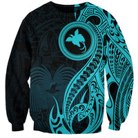 Papua New Guinea Island Sweatshirt Bird of Paradise with Aqua Polynesian Tribal - Wonder Print Shop