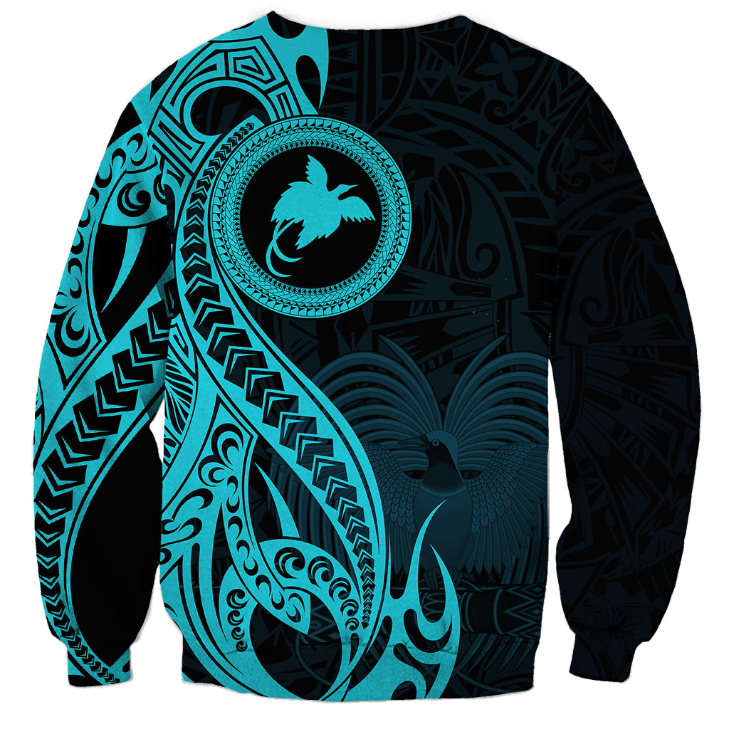Papua New Guinea Island Sweatshirt Bird of Paradise with Aqua Polynesian Tribal - Wonder Print Shop