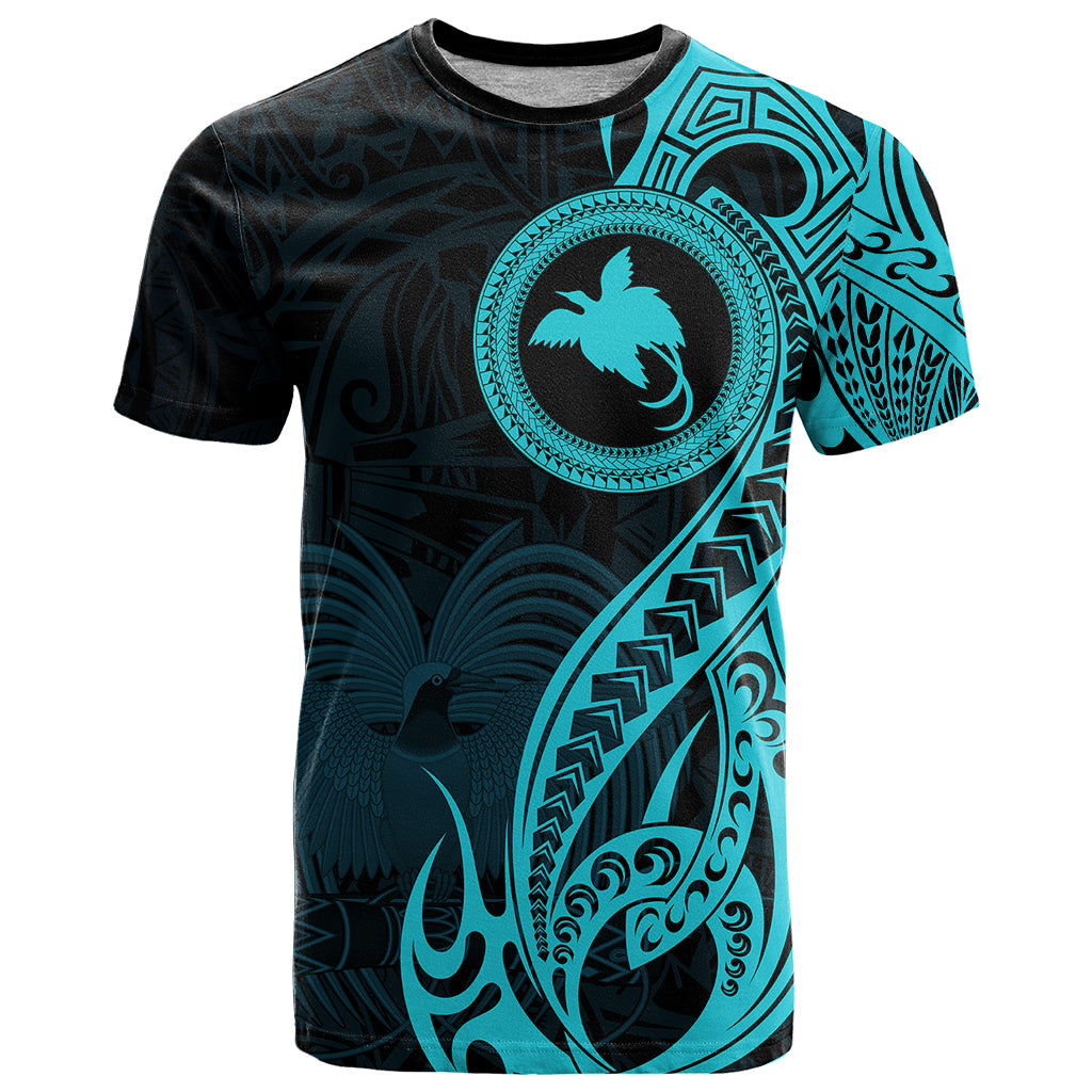 Papua New Guinea Island T Shirt Bird of Paradise with Aqua Polynesian Tribal - Wonder Print Shop