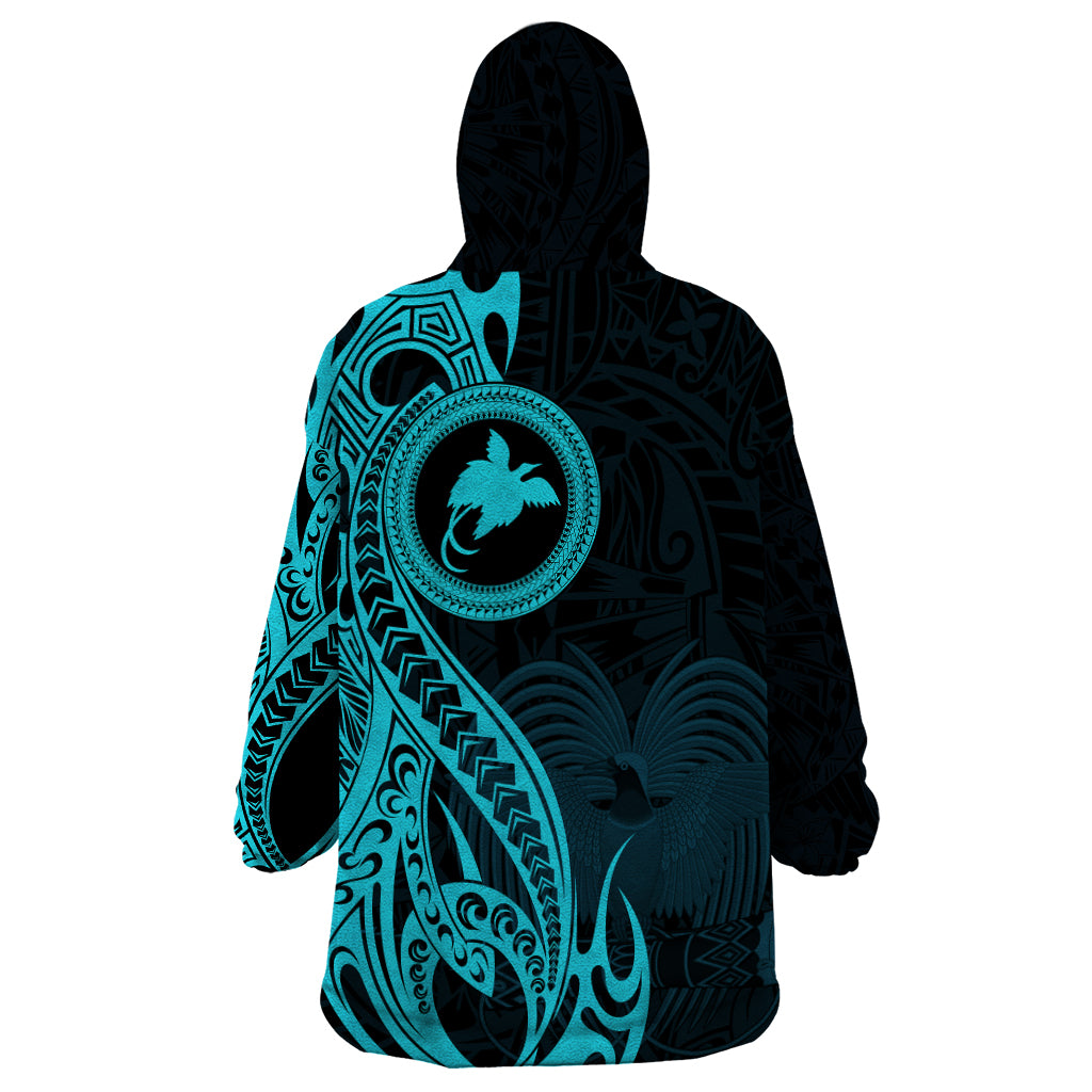 Papua New Guinea Island Wearable Blanket Hoodie Bird of Paradise with Aqua Polynesian Tribal - Wonder Print Shop