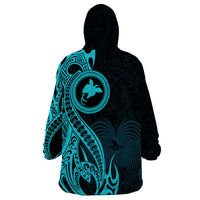Papua New Guinea Island Wearable Blanket Hoodie Bird of Paradise with Aqua Polynesian Tribal - Wonder Print Shop