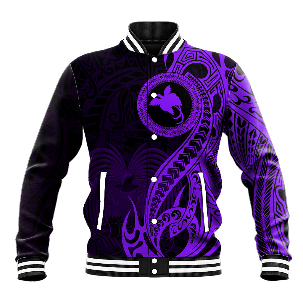 Papua New Guinea Island Baseball Jacket Bird of Paradise with Purple Polynesian Tribal LT9 - Wonder Print Shop