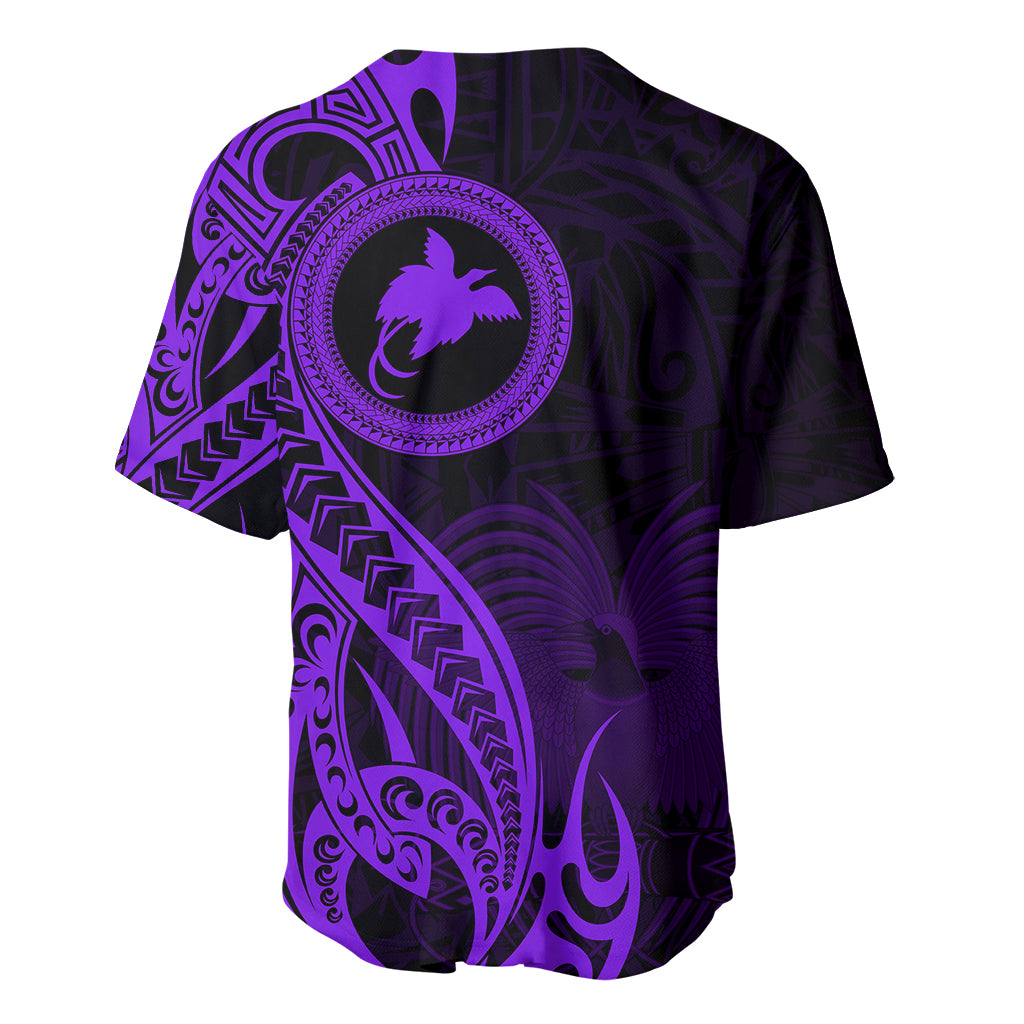 Papua New Guinea Island Baseball Jersey Bird of Paradise with Purple Polynesian Tribal LT9 - Wonder Print Shop