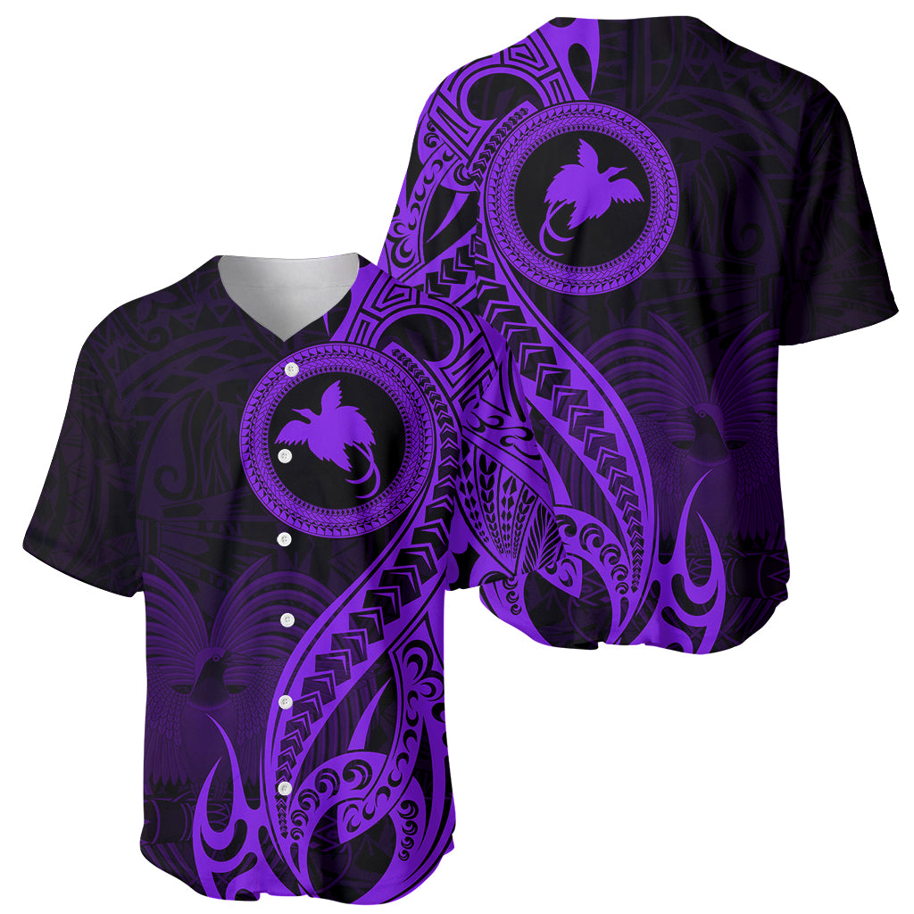 Papua New Guinea Island Baseball Jersey Bird of Paradise with Purple Polynesian Tribal LT9 - Wonder Print Shop