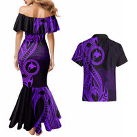 Papua New Guinea Island Couples Matching Mermaid Dress and Hawaiian Shirt Bird of Paradise with Purple Polynesian Tribal LT9 - Wonder Print Shop