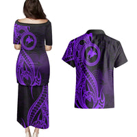 Papua New Guinea Island Couples Matching Puletasi Dress and Hawaiian Shirt Bird of Paradise with Purple Polynesian Tribal LT9 - Wonder Print Shop