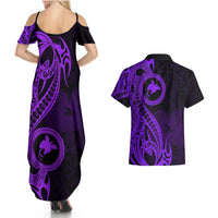 Papua New Guinea Island Couples Matching Summer Maxi Dress and Hawaiian Shirt Bird of Paradise with Purple Polynesian Tribal LT9 - Wonder Print Shop