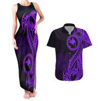Papua New Guinea Island Couples Matching Tank Maxi Dress and Hawaiian Shirt Bird of Paradise with Purple Polynesian Tribal LT9 - Wonder Print Shop