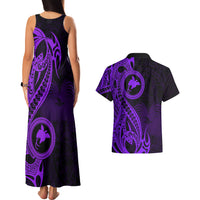 Papua New Guinea Island Couples Matching Tank Maxi Dress and Hawaiian Shirt Bird of Paradise with Purple Polynesian Tribal LT9 - Wonder Print Shop