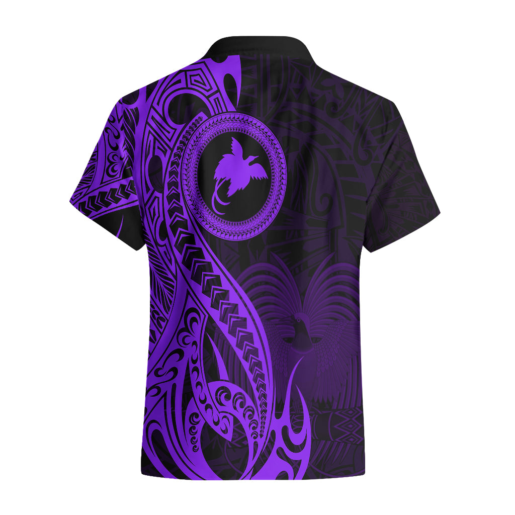 Papua New Guinea Island Hawaiian Shirt Bird of Paradise with Purple Polynesian Tribal - Wonder Print Shop
